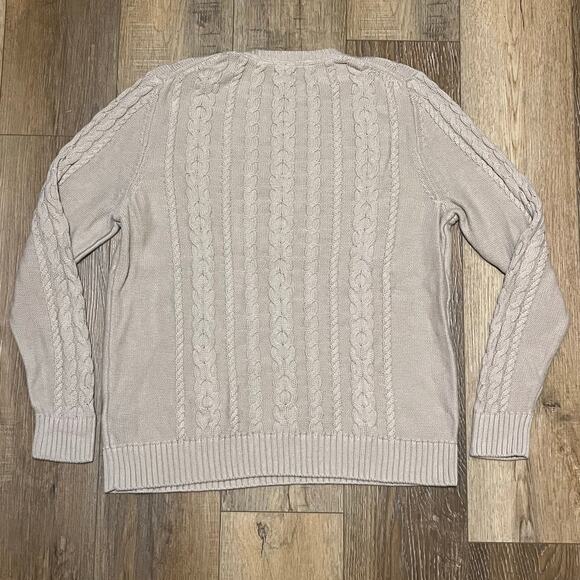 LL Bean Cable Knit Sweater Women’s Sz L Cotton Blue Fisherman Crewneck #298839 - Picture 2 of 5